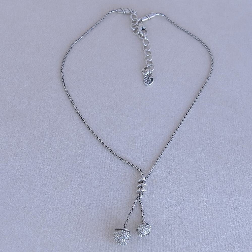 Brighton Lariat Twist Necklace Pave Crystals Silver Plated Retired Design 18"